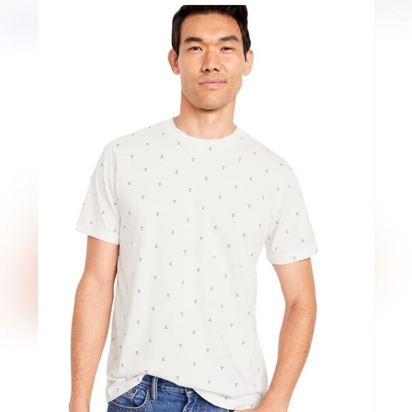 Old Navy White Anchor Soft Washed Crew Neck Tee Size Small - Picture 1 of 5